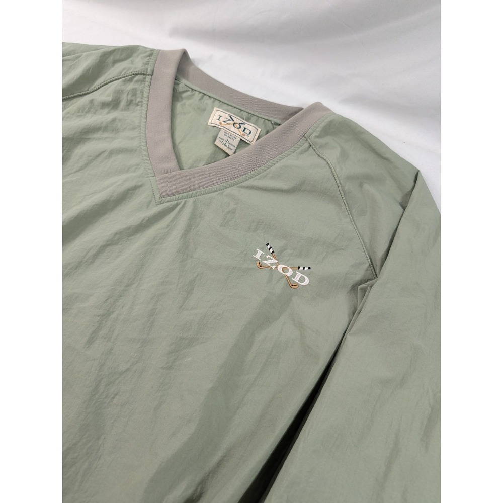 Vintage Izod Golf Pullover Jacket Large V Neck Green Teal Packable 90s Pockets